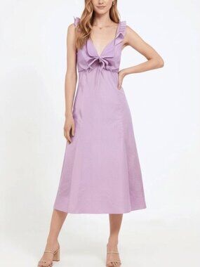 Anthropologie Drew Lisa Ruffle Tie Front Midi Dress Lilac Large EUC